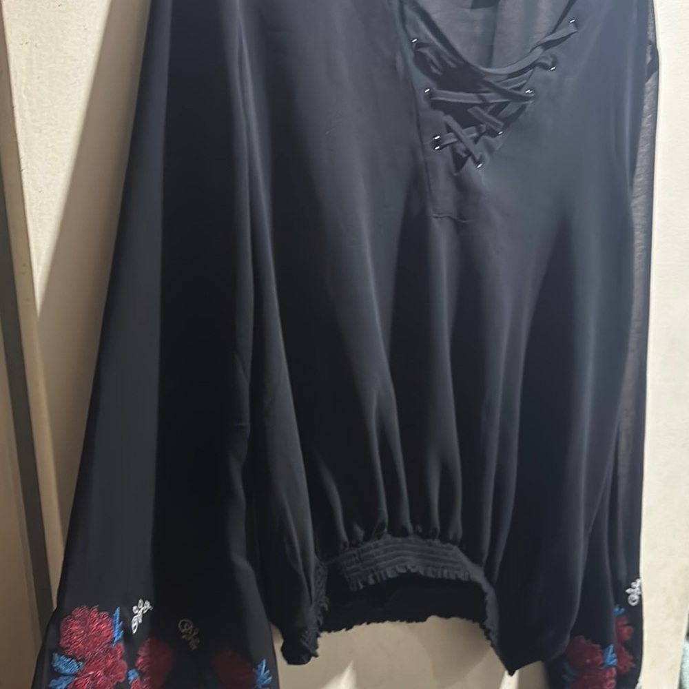Forever 21 Black Blouse with Floral Embroidery